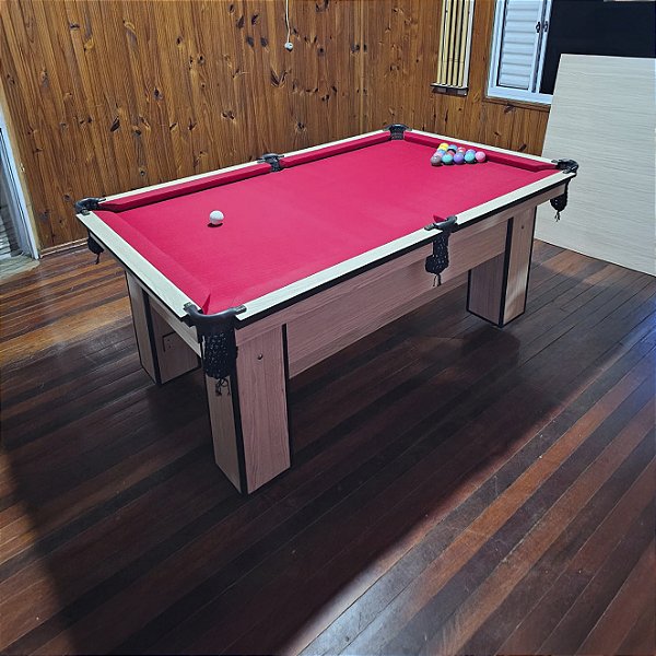 Mesa de Bilhar Charme Cor Bali Tecido Vermelho 1,93 x 1,18