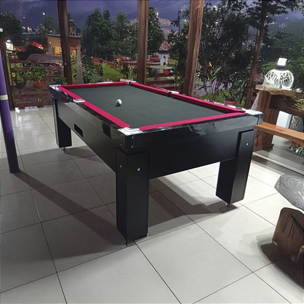 Mesa de Bilhar Fascinação Cor Preta Tecido Preto Bordas Vermelhas 2,20 x 1,20