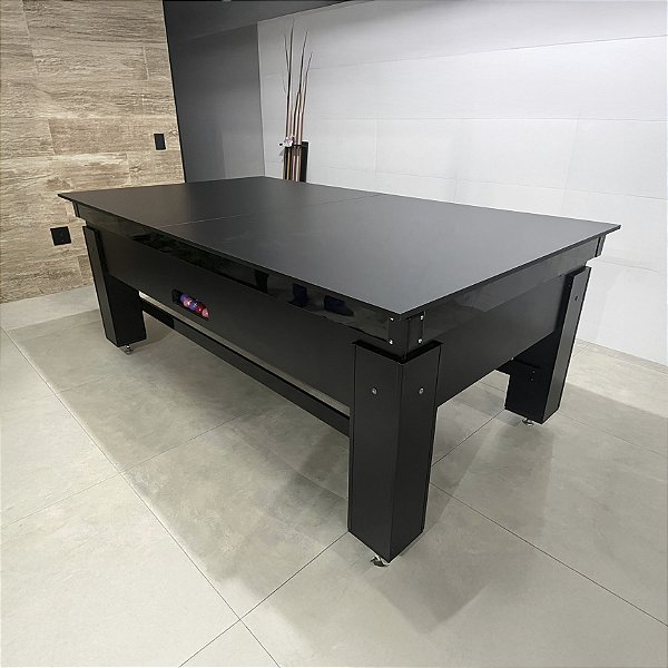 Mesa de Bilhar e Jantar Fascinação Cor Preta Tecido Preto 2,20 x 1,20