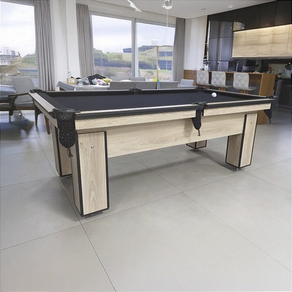 Mesa de Bilhar Charme Cor Carvalho Montreal Tecido Preto 2,20 x 1,20