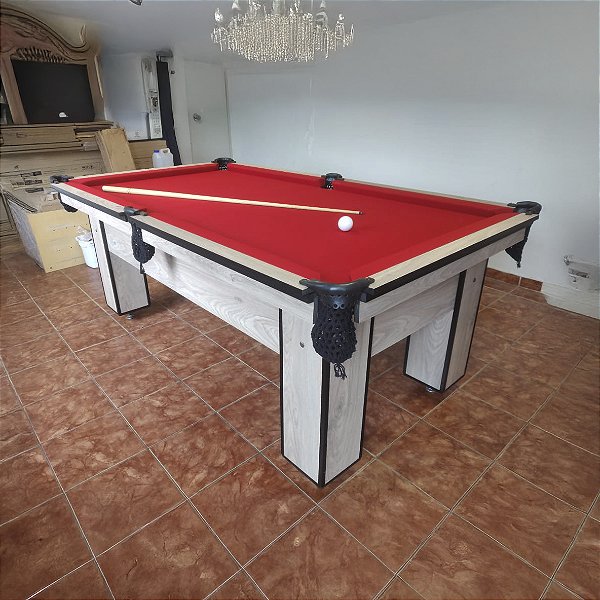 Mesa de Bilhar Charme Cor Carvalho Montreal Tecido Vermelho 2,20 x 1,20