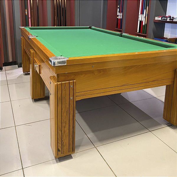 Mesa de Bilhar Gaveta Madeira Maciça Cor Imbuia Tecido Verde 2,40 x 1,40 (Produto Usado)