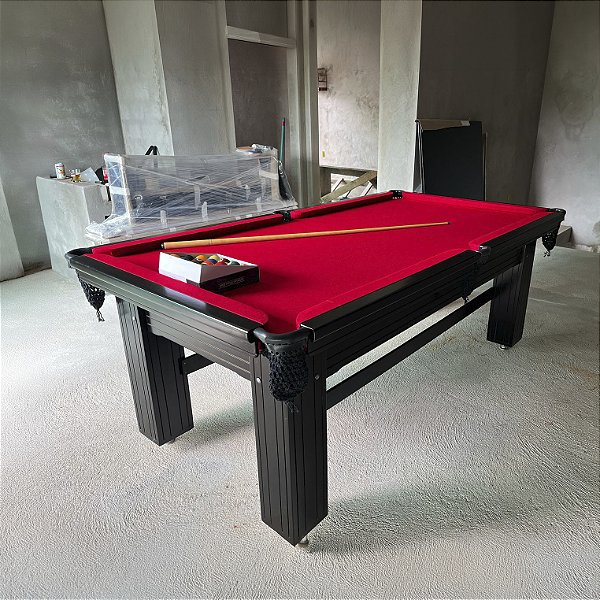 Mesa de Bilhar Diver Madeira Maciça Cor Preta Tecido Vermelho 2,20 x 1,20