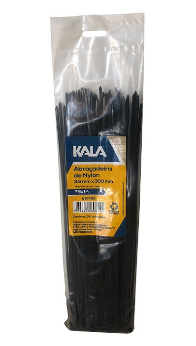 Abraçadeira Nylon Preto 300x3,6mm 100und - Kala