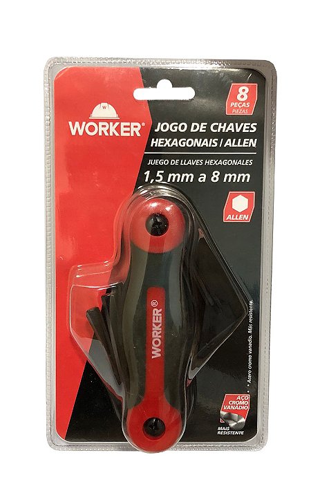 Chave Hexagonal 8 pcs Tipo Canivete - Worker