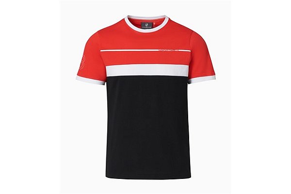Camiseta Masculina Vermelho/Preto/Branco.