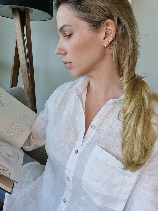 Camisa linho off coraçao creme