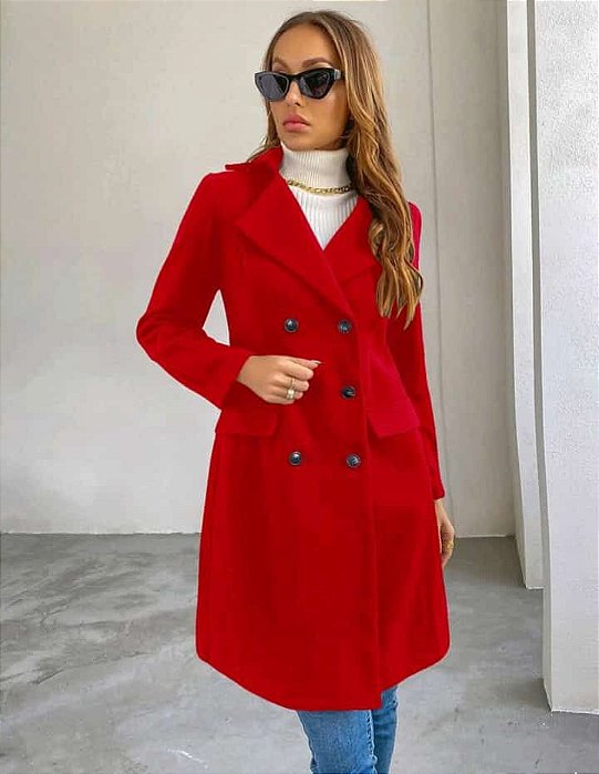 Trench Coat Feminino Vermelho Clássico  Trench coat feminino, Pano, Casaco  sobretudo feminino