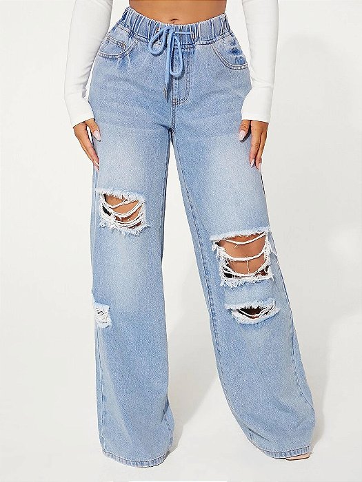 Calça Jeans Rasgado Cintura com Cordão Cortar Fora - Z Boutique Oficial  Moda OnLine