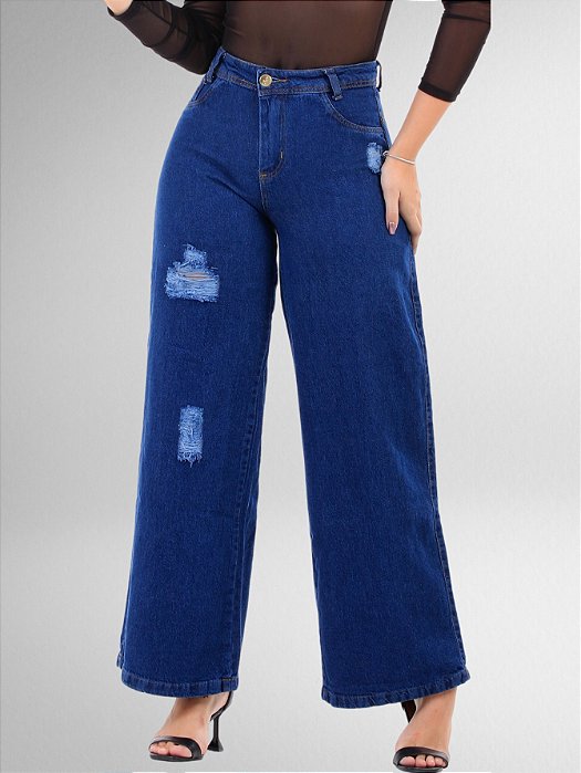 Calça Jeans Feminina Wide Leg Sem Lycra Cintura Alta Destroyed - Z Boutique  Oficial Moda OnLine