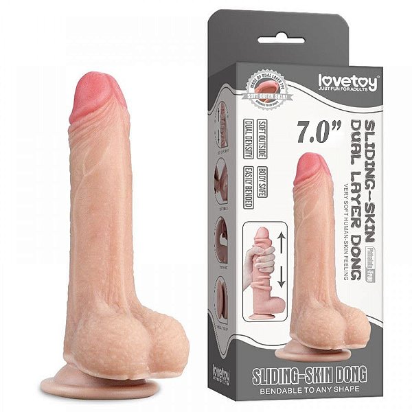 Prótese Ultra Realística 17,5x3,7cm com Camada Dupla Pele Cyber Skin com Escroto e Ventosa