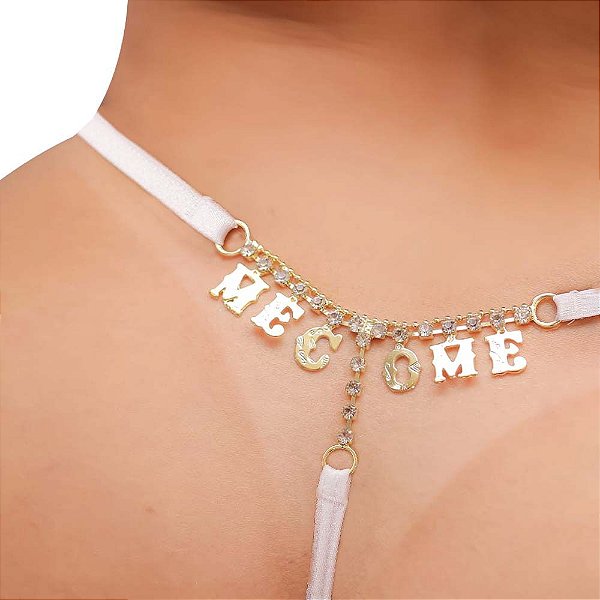Fio Dental Plus Size de Renda Branca com Strass e Ajuste Lateral