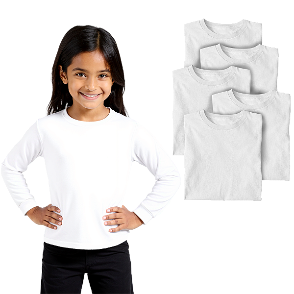 Kit 5 Camisetas Lisa Manga Longa Infantil Poliéster