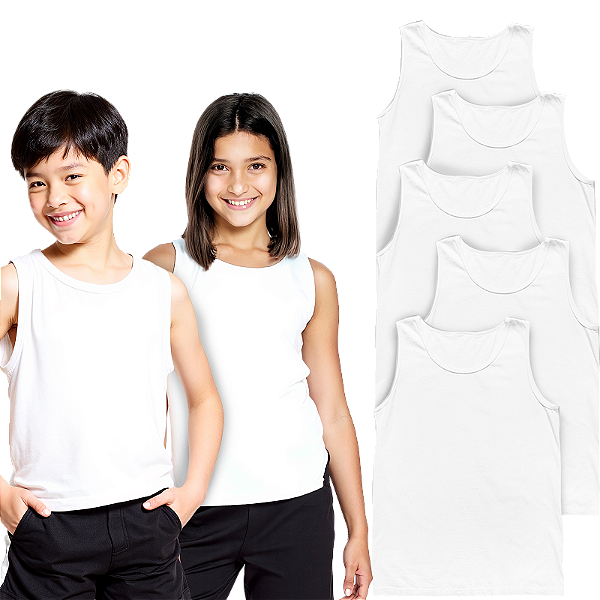 Kit 5 Camisetas Lisa Regata infantil 100% Poliéster