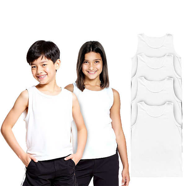 Kit 4 Camisetas Lisa Regata infantil 100% Poliéster