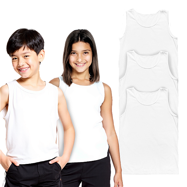 Kit 3 Camisetas Lisa Regata infantil 100% Poliéster