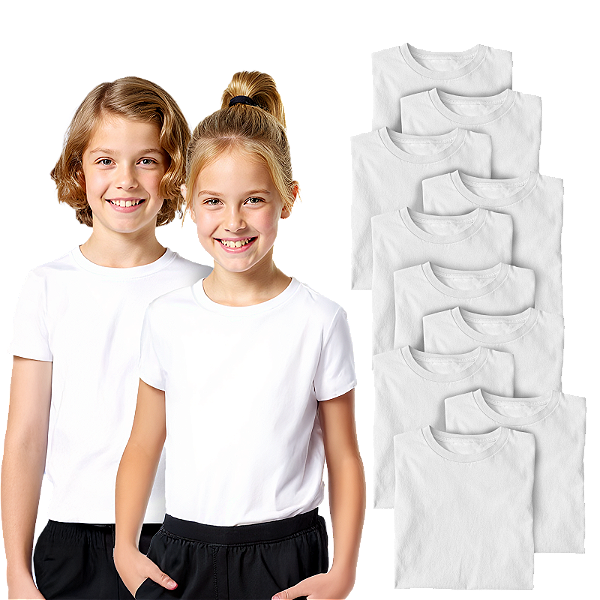 Kit 10 Camisetas Lisa Manga Curta Infantil Poliéster