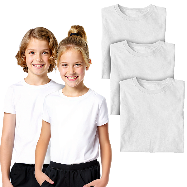 Kit 3 Camisetas Lisa Manga Curta Infantil Poliéster