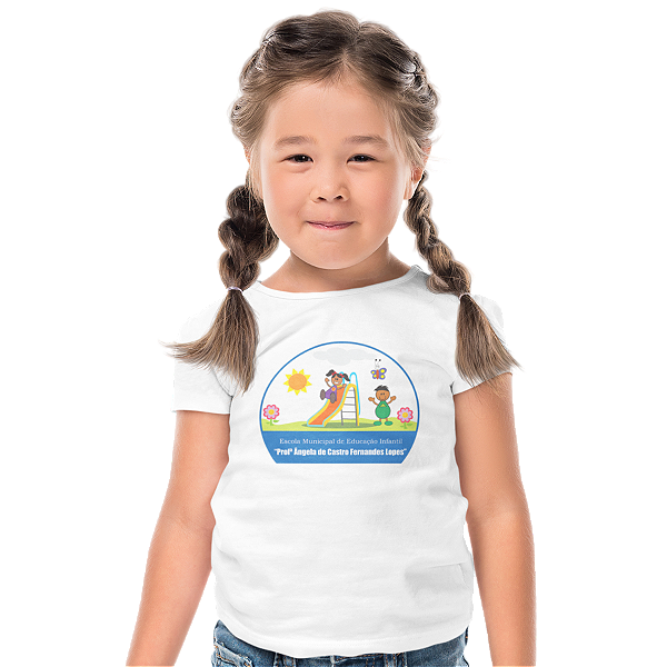 Camiseta Escolar Infantil 100% Poliéster Manga Curta - EMEI Profª Ângela de Castro F. Lopes