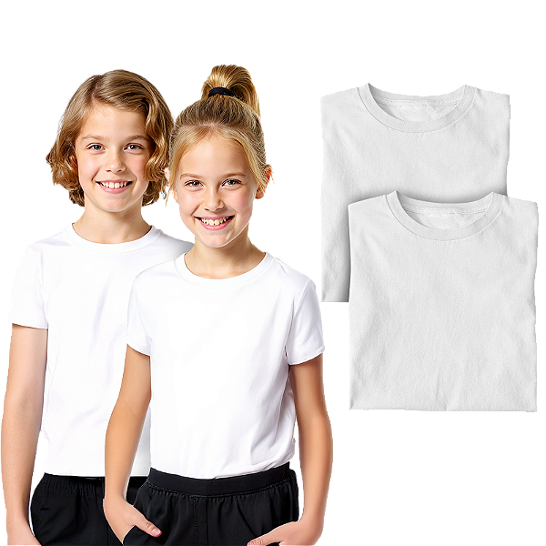 Kit 2 Camisetas Lisa Manga Curta Infantil Poliéster