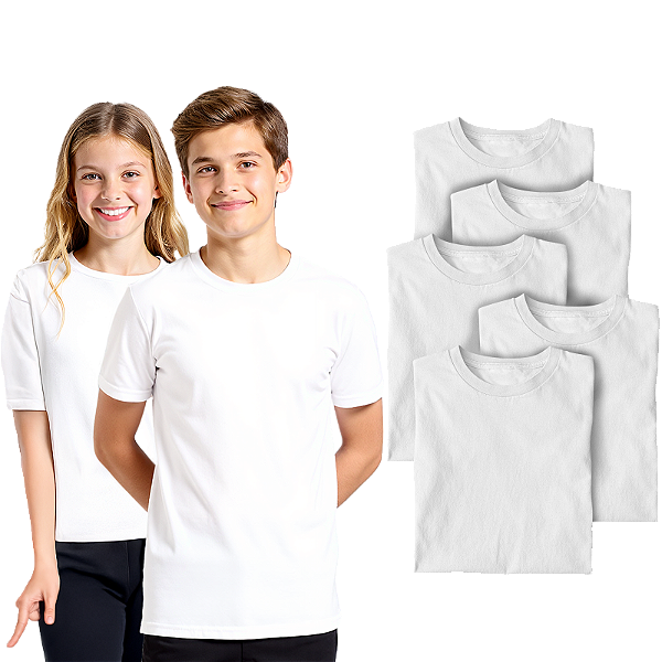 Kit 5 Camisetas Lisa Manga Curta Juvenil Poliéster