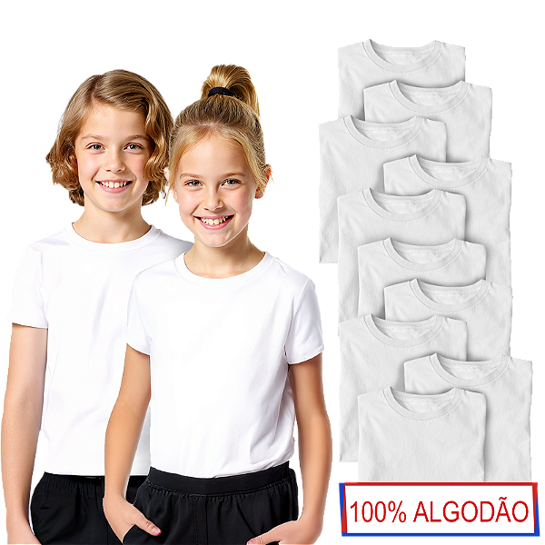 Kit 10 Camisetas Lisa Algodão Manga Curta Infantil