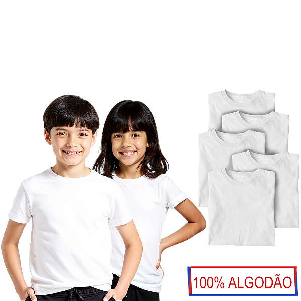 Kit 5 Camisetas Lisa Algodão Manga Curta Infantil