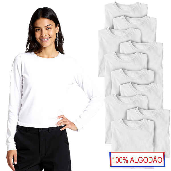 Kit 10 Camiseta Manga Longa Juvenil Algodão