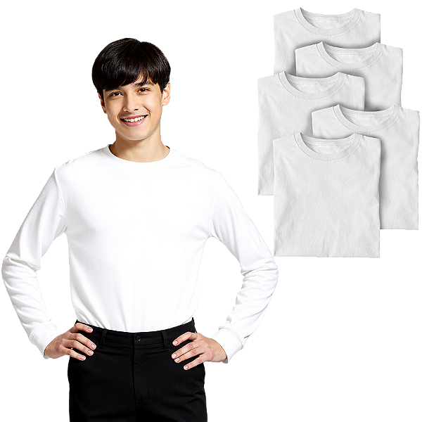 Kit 5 Camiseta Manga Longa Juvenil Algodão