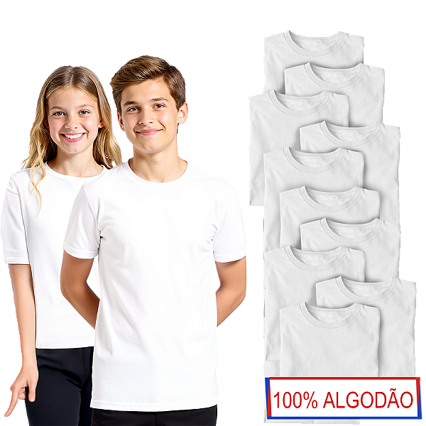 Kit 10 Camisetas Lisa Algodão Manga Curta Juvenil