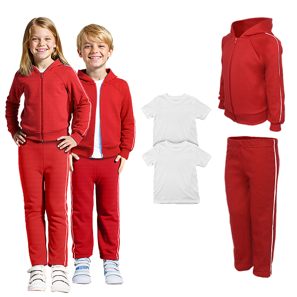 Kit Conjunto de Frio Inverno Roupa Infantil Uniforme Escolar Moletom Vermelho