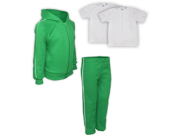 Kit Conjunto de Frio Inverno Roupa Infantil Uniforme Escolar Moletom Verde Bandeira