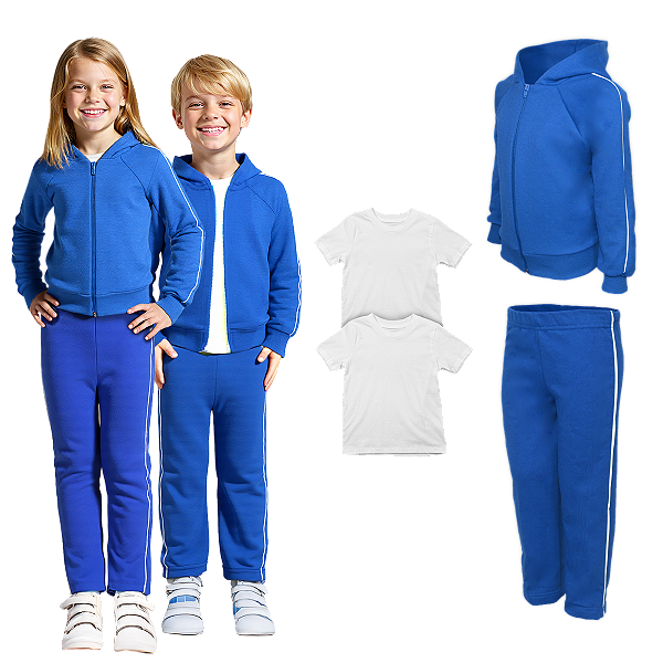Kit Conjunto de Frio Inverno Roupa Infantil Uniforme Escolar Moletom Azul Royal