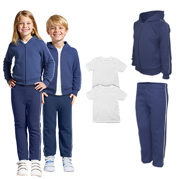 Kit Conjunto de Frio Inverno Roupa Infantil Uniforme Escolar Moletom Azul Marinho