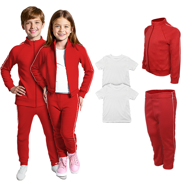 Kit Conjunto de Frio Inverno Roupa Infantil Uniforme Escolar Helanca Vermelho