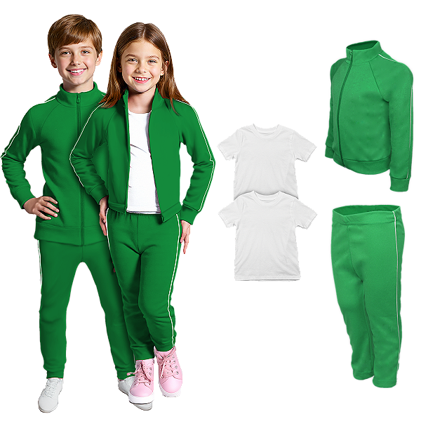 Kit Conjunto de Frio Inverno Roupa Infantil Uniforme Escolar Helanca Verde Band
