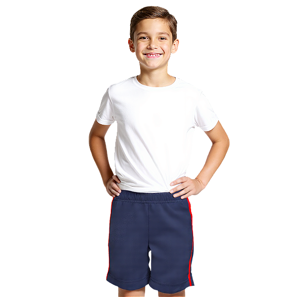 Bermuda Helanca Infantil Azul Marinho Friso Listra Vermelho