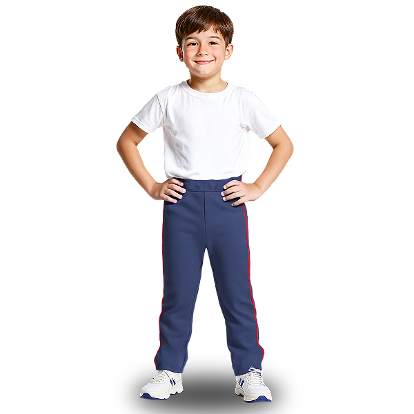 Calça Helanca Infantil Azul Marinho Friso Listra Vermelho