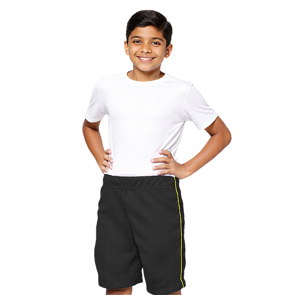 Bermuda Helanca Infantil Preto Friso Listra Amarelo