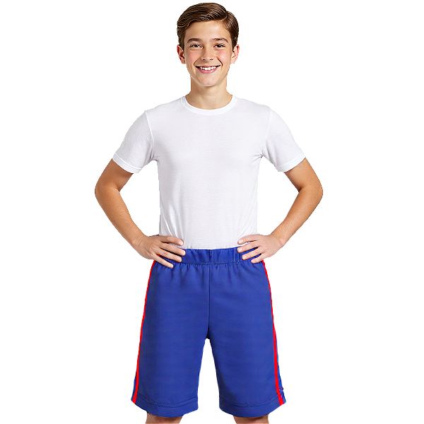 Bermuda Helanca Juvenil Azul Royal Friso Listra Vermelho