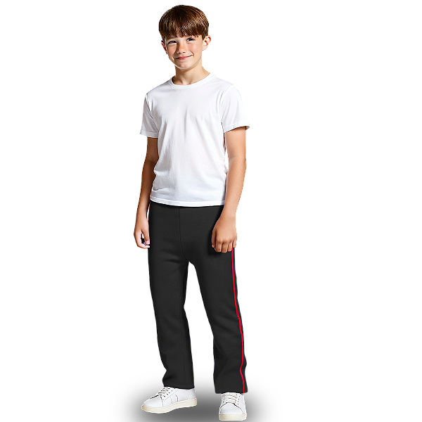 Calça Helanca Juvenil Preto Friso Listra Vermelho