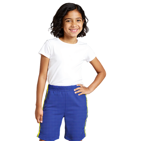 Bermuda Helanca Infantil Azul Royal Friso Listra Amarelo