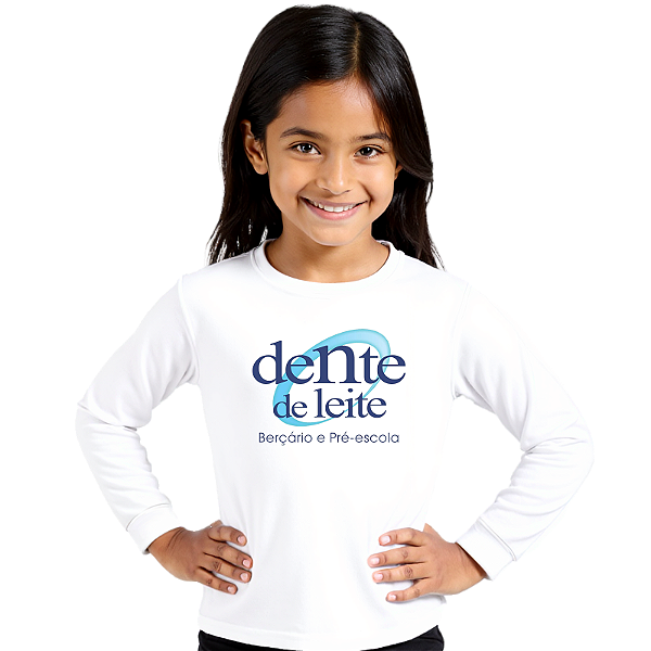 Camiseta Escolar Infantil 100% Poliéster Manga Longa - Escola Dente de Leite