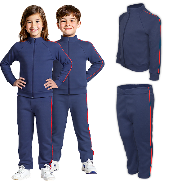 Conjunto Helanca Escolar Infantil com Friso Vermelho
