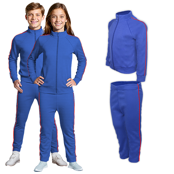 Conjunto Helanca Escolar Juvenil com Friso Vermelho