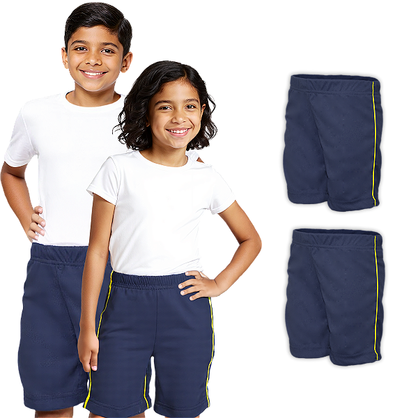 Kit 2 Bermudas helanca infantil azul marinho com FRISO AMARELO