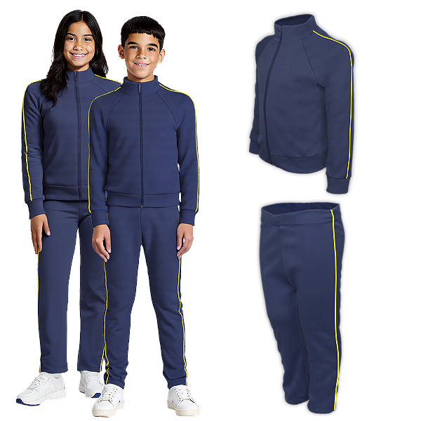 Conjunto Helanca Escolar Juvenil com Friso Amarelo