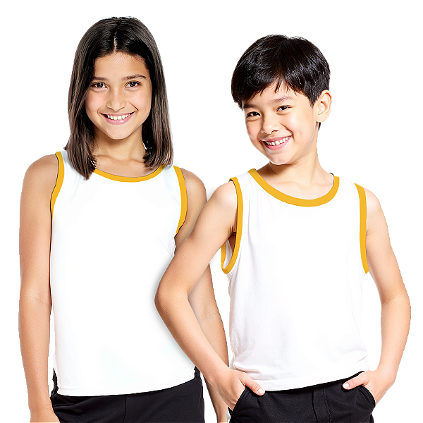Camiseta Regata Infantil Algodão Gola Amarela