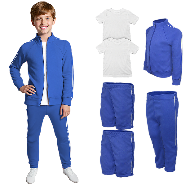 Kit Uniforme Escolar Masculino Infantil Helanca e 2 Camisetas