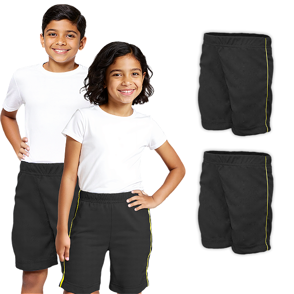 Kit 2 Bermudas Pretas Friso Amarelo Infantil
